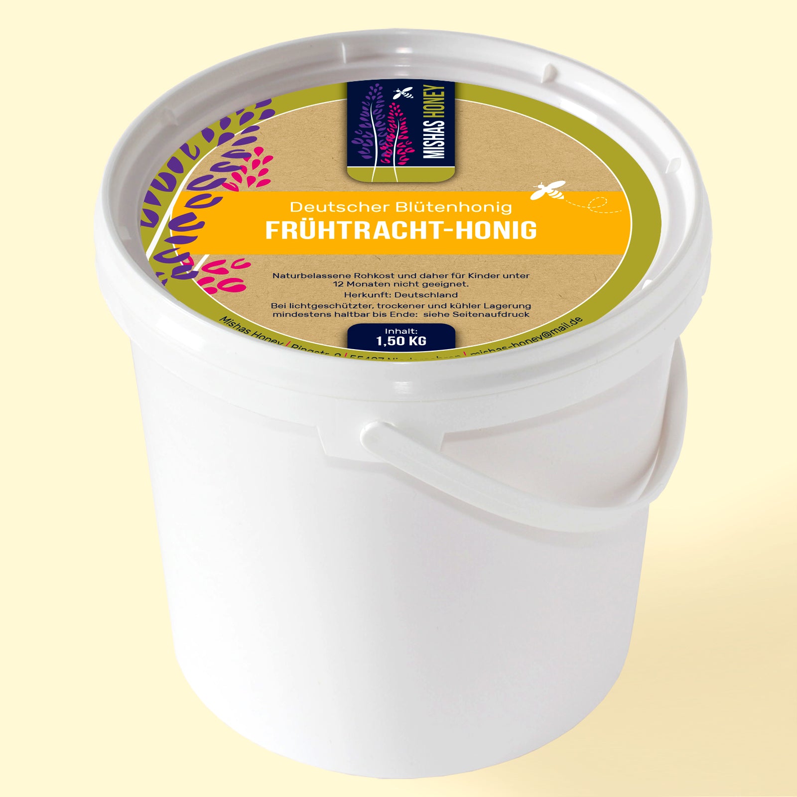 Frühtrachthonig 1,5 kg — fruchtiger Obstblütenhonig aus Deutschland — Mishas Honey