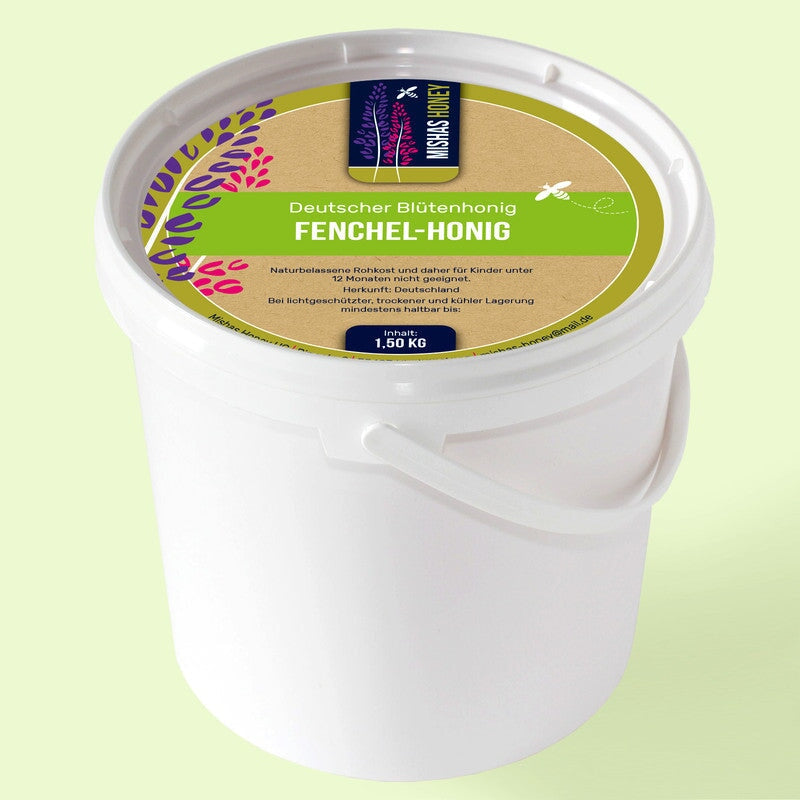 Fenchelhonig 1,5 kg — aromatischer Bluetenhonig aus Deutschland — Mishas Honey Imkerei